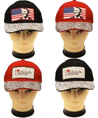 8 pcs Obama Rhinestone Bling Cap QC401